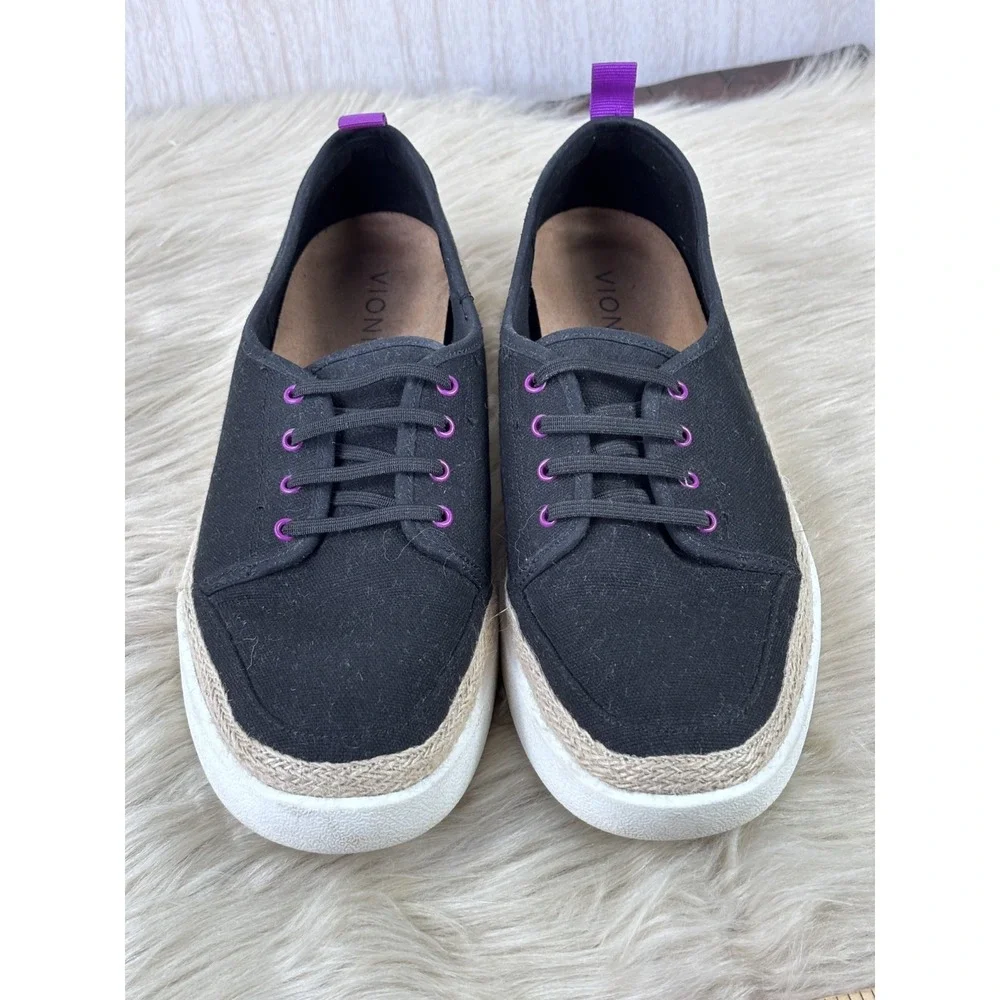 Vionic Jovie Sneakers Womens 9 Black Canvas Espadrille Slip‎ On Orthotic Comfort